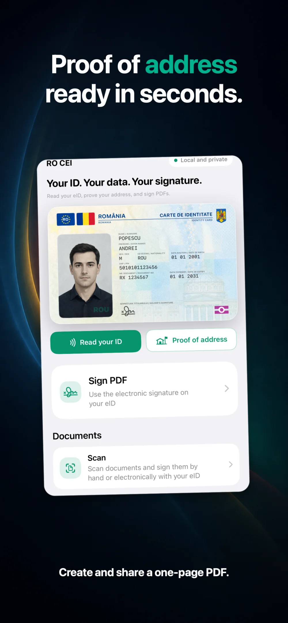 CEI One proof-of-address feature using data read locally from the Romanian electronic identity card
