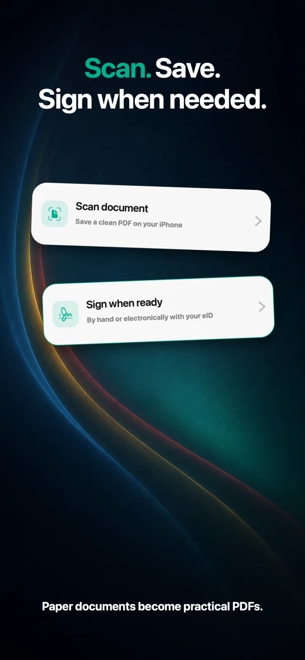 CEI One document scanning flow for saving PDFs and signing them later