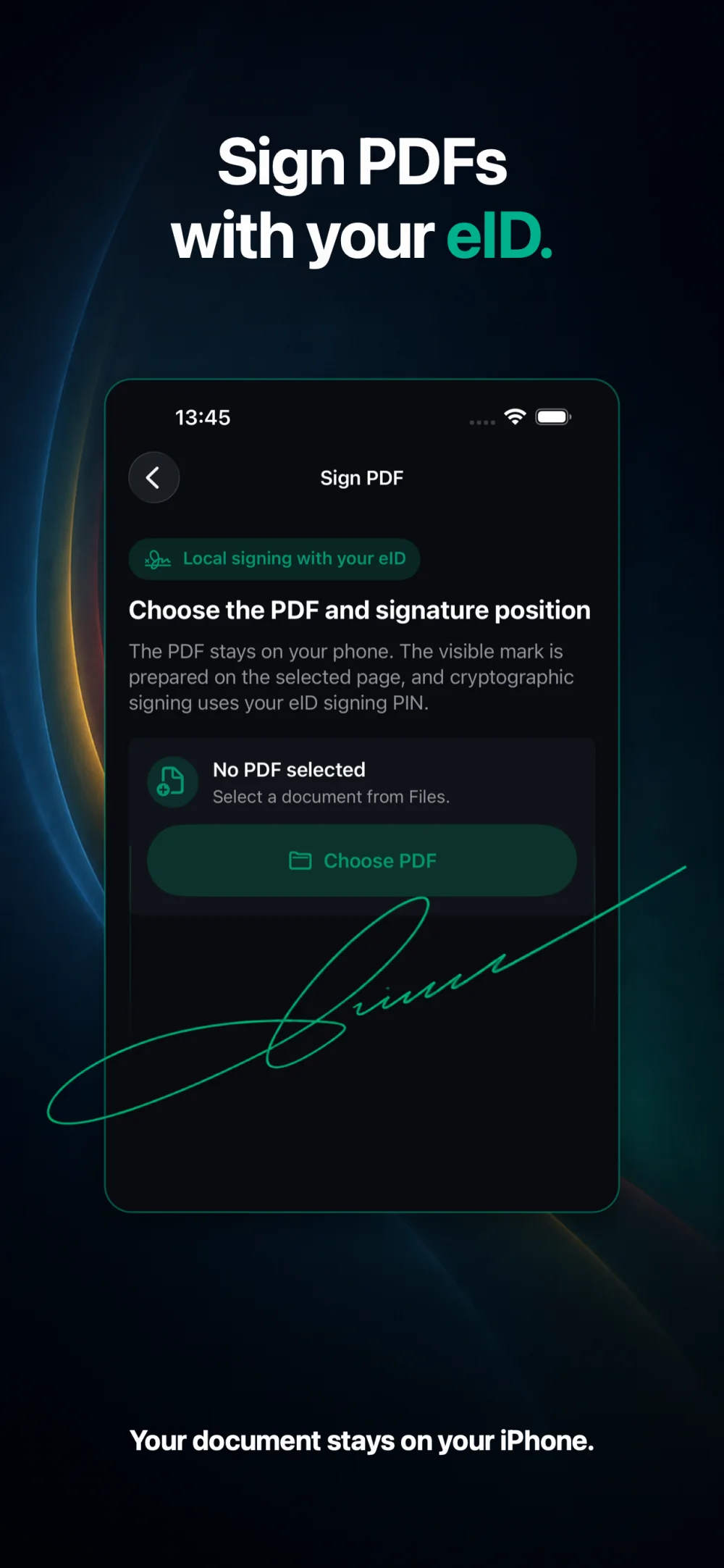 CEI One local PDF signing flow using the electronic identity card